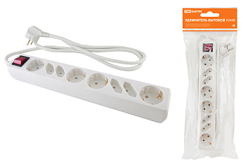 SQ1303-0320 Удлинитель бытовой  У044В, выключатель, 4 б/з+4 с/з, 1,5метра, ПВС 3х1,5мм2  16А/250В TDM