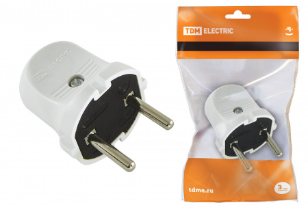 Вилка б/з белая 6А 250В TDM Вилка б/з белая 6А 250В TDM