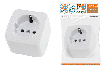 SQ1824-0008 Розетка 2П+З открытой установки IP20 16А, белая "Дача" Народная