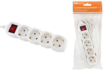 SQ1303-0112 Удлинитель бытовой  У04В выключатель, 4 гнезда, 5метров, с заземлением, ПВС 3х1мм2  16А/250В TDM