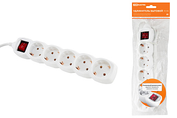 SQ1303-0122 Удлинитель бытовой  У05В выключатель, 5 гнезд, 5метров, с заземлением, ПВС 3х1мм2  16А/250В TDM