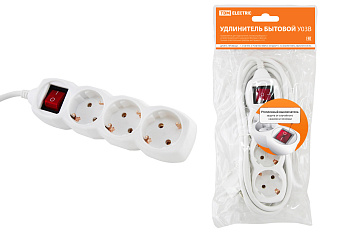 SQ1303-0100 Удлинитель бытовой  У03В выключатель, 3 гнезда, 1,5метра, с заземлением, ПВС 3х1мм2  16А/250В TDM