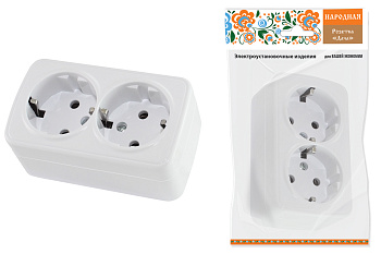 SQ1824-0010 Розетка двойная 2П+3 открытой установки IP20 16А, белая "Дача" Народная