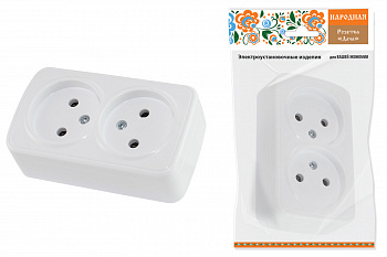 SQ1824-0009 Розетка двойная 2П открытой установки IP20 10А, белая "Дача" Народная