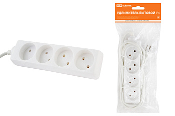 SQ1303-0210 Удлинитель бытовой  У4  4 гнезда, 1,5метра, без заземления, ПВС 2х0,75мм2  10А/250В TDM