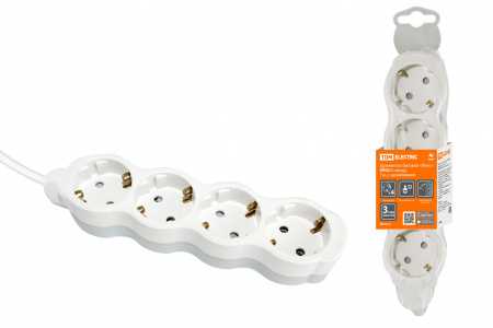 SQ1303-0236 Удлинитель бытовой "Люкс" УЛ04 4 гнезда, 3м, с/з, с з/ш, ПВС 3х1мм2 16А/250В бело-серый TDM - купить выгодно в Электромеханике