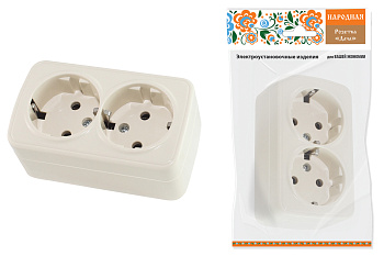 SQ1824-0023 Розетка двойная 2П+3 открытой установки IP20 16А, сл. кость "Дача" Народная