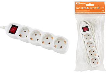 SQ1303-0111 Удлинитель бытовой  У04В выключатель, 4 гнезда, 3метра, с заземлением, ПВС 3х1мм2  16А/250В TDM
