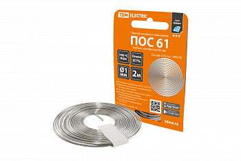 Припой ПОС 61, трубка с канифолью, ГОСТ 21931-76, O1 мм, 2 м, спираль, серия "Алмаз" TDM