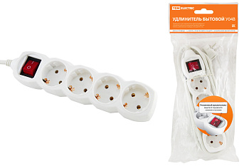 SQ1303-0110 Удлинитель бытовой  У04В выключатель, 4 гнезда, 1,5метра, с заземлением, ПВС 3х1мм2  16А/250В TDM