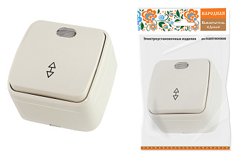 SQ1824-0019 Переключатель на 2 направления 1-кл. открытой устан с подсветкой IP20 10А, сл. кость "Дача" Народная