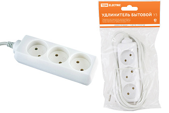 SQ1303-0201 Удлинитель бытовой  У3  3 гнезда, 3метра, без заземления, ПВС 2х0,75 мм2  10А/250В TDM