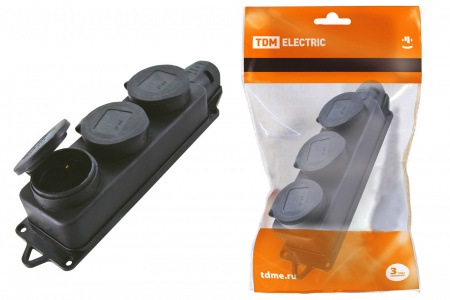 SQ0612-0008 Розетка трехместная с заглушками каучук 2Р+РЕ 16А 250В IP44 TDM - купить выгодно в Электромеханике
