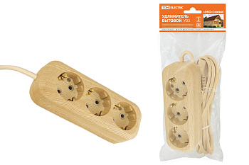 SQ1303-2001 Удлинитель бытовой У03 3 гнезда, 3метра,2П+3, ПВС 3х1мм2 "Эко" (сосна) 16А/250В TDM