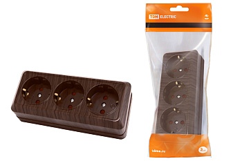 SQ1801-0327 Розетка 3-х местная горизонтальная 2П+3 открытой установки IP20 16A с з/ш бук "Ладога" TDM