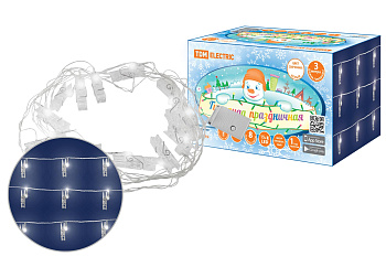 SQ0361-0093 Гирлянда светодиодная "Прищепки" 3 м, 15LED, белый, 8 режимов, 250 В, IP20, TDM