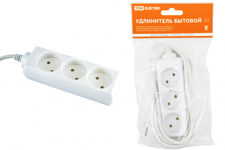 SQ1303-0202 Удлинитель бытовой  У3  3 гнезда, 5метров, без заземления, ПВС 2х0,75мм2  10А/250В TDM - купить выгодно в Электромеханике