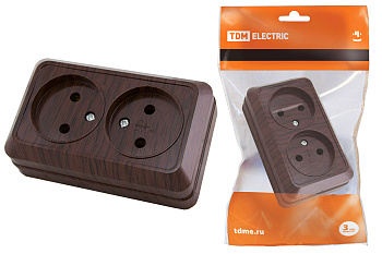 SQ1801-0035 Розетка двойная 2П открытой установки IP20 10А, бук "Ладога" TDM