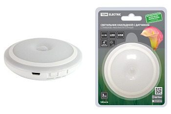 SQ0329-3615 Светильник накладной светодиодный 80х80, 0,5 Вт, Li-Pol 3,7 В 0,6 А*ч, дат. движ. и освещ., USB, TDM