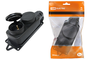 SQ0612-0010 Розетка двухместная с заглушками каучук 2Р+РЕ 16А 250В IP44 TDM