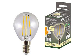 SQ0340-0277 Лампа светодиодная "Филамент" G45-6 Вт-230 В-2700 К–E14 TDM