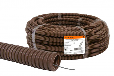 Труба гофр.ПВХ d 20 с зондом (25 м) легкая "ЭКО" (бук) TDM