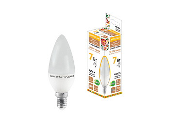 Лампа светодиодная FС37-7 Вт-230 В -4000 К–E14 Народная