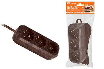 SQ1303-3002 Удлинитель бытовой У03 3 гнезда, 5метров,2П+3, ПВС 3х1мм2 "Эко" (бук) 16А/250В TDM
