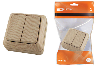 SQ1801-0044 Выключатель 2-кл. открытой установки IP20 10А, сосна "Ладога" TDM