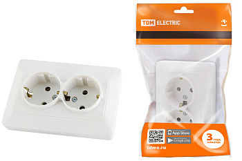 SQ1823-0012 Розетка двойная 2П+З 16А 250В белая "Ильмень" TDM