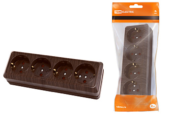 SQ1801-0331 Розетка 4-х местная горизонтальная 2П+3 открытой установки IP20 16A с з/ш бук "Ладога" TDM