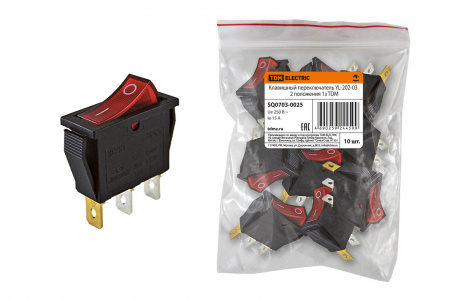 SQ0703-0025 Клавишный переключатель YL-202-03 черный корпус красная клавиша 2 положения 1з TDM - купить выгодно в Электромеханике