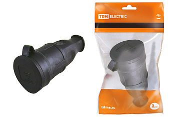 SQ0612-0002 Розетка переносная с заглушкой каучук 2Р+РЕ 16А 250В IP44 TDM