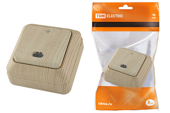 SQ1801-0048 Переключатель на 2 направления 1-кл. открытой установки с подсветкой IP20 10А, сосна "Ладога" TDM