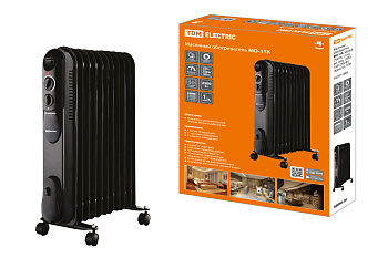 SQ2501-0906 Масляный обогреватель МО-11К, чёрный, 2500 Вт, 11 сек, рег. мощ. (1000/1500/2500 Вт), термостат, TDM