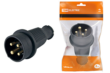 SQ0612-0006 Вилка прямая каучук 3Р+РЕ 32А 380В IP44 TDM