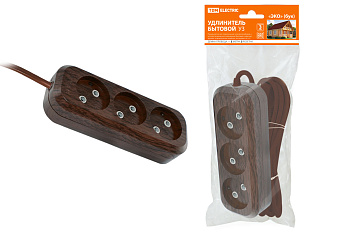 SQ1303-3201 Удлинитель бытовой У3 3 гнезда, 3метра,2П б/з, ПВС 2х0,75мм2 "Эко" (бук) 10А/250В TDM