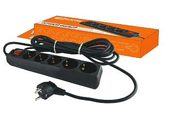 SQ1304-0001 Сетевой фильтр СФ-05В выключатель, 5 гнезд, 1,5 метра, с заземлением, ПВС 3х1мм2 16А/250В черный TDM