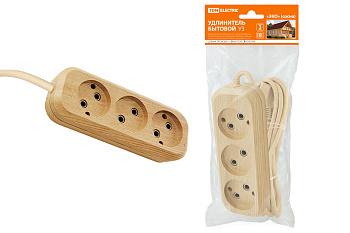 SQ1303-2202 Удлинитель бытовой У3 3 гнезда, 5метров,2П б/з, ПВС 2х0,75мм2 "Эко" (сосна) 10А/250В TDM