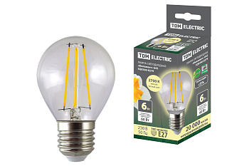 SQ0340-0279 Лампа светодиодная "Филамент" G45-6 Вт-230 В-2700 К–E27 TDM