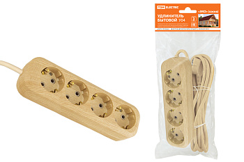 SQ1303-2012 Удлинитель бытовой У04 4 гнезда, 5метров,2П+3, ПВС 3х1мм2 "Эко" (сосна) 16А/250В TDM