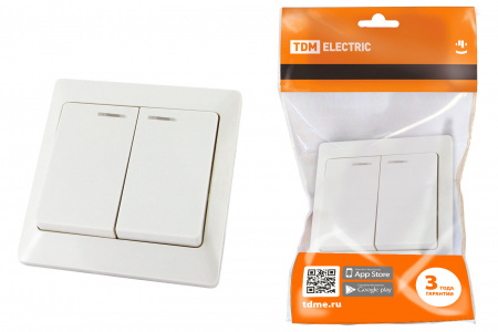 SQ1823-0004 Выключатель 2 кл. с подсветкой 10А белый "Ильмень" TDM - купить выгодно в Электромеханике