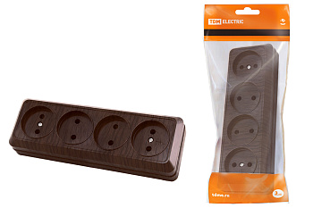 SQ1801-0328 Розетка 4-х местная горизонтальная 2П открытой установки IP20 10A бук "Ладога" TDM