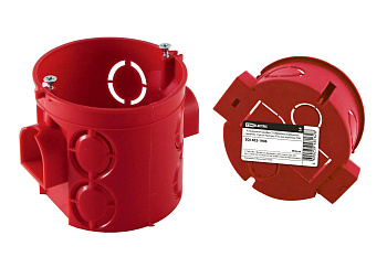 SQ1402-1906 Установочная коробка СП D68х62мм, углубленная, саморезы, стык. уз, красная, IP20,  инд. штрихкод TDM