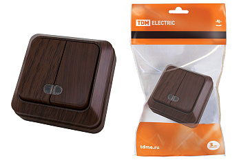 SQ1801-0030 Выключатель 2-кл. открытой установки с подсветкой IP20 10А, бук "Ладога" TDM