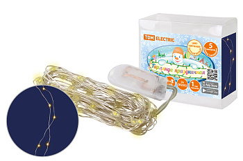 SQ0361-0055 Гирлянда светодиодная "Роса50" 50LED, 5м, 3000К, 2хCR2032, TDM