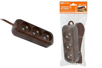 SQ1303-3202 Удлинитель бытовой У3 3 гнезда, 5метров,2П б/з, ПВС 2х0,75мм2 "Эко" (бук) 10А/250В TDM