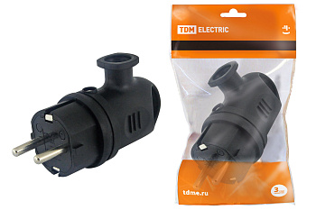 SQ0612-0004 Вилка угловая с ушком каучук 2Р+РЕ 16А 250В IP44 TDM