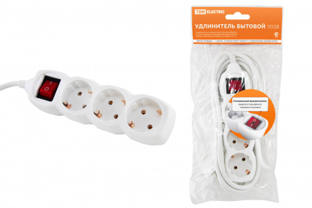 SQ1303-0101 Удлинитель бытовой  У03В выключатель, 3 гнезда, 3метра, с заземлением, ПВС 3х1мм2  16А/250В TDM - купить выгодно в Электромеханике