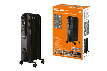SQ2501-0904 Масляный обогреватель МО-7К, чёрный, 1500 Вт, 7 сек, рег. мощ. (600/900/1500 Вт), термостат, TDM